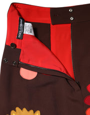 Dolce & Gabbana Brown Floral High Waist Side Slit Skirt