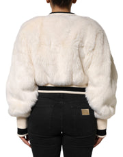 Dolce & Gabbana White Cropped Faux Fur DG Sweatshirt Sweater