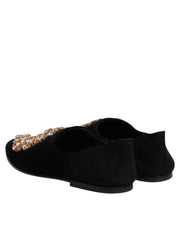 Dolce & Gabbana Black Velvet Embellished Loafer Slip On Shoes