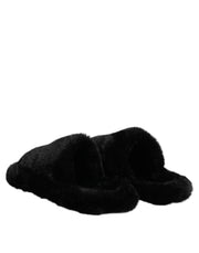 Dolce & Gabbana Black Polyester Velvet Slides Slipper Shoes