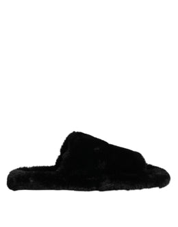 Dolce & Gabbana Black Polyester Velvet Slides Slipper Shoes
