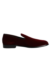 Dolce & Gabbana Red Cotton Velvet Slip On Loafers Formal Shoes