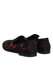 Dolce & Gabbana Red Black Jacquard Slip On Men Loafers Shoes
