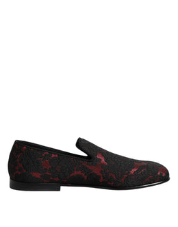 Dolce & Gabbana Red Black Jacquard Slip On Men Loafers Shoes