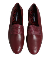 Dolce & Gabbana Burgundy Calfskin Leather Formal Slip On Shoes