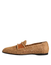 Dolce & Gabbana Brown Woven Raffia Slip On Loafers Shoes