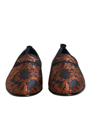 Dolce & Gabbana Black Jacquard Polyester Slip On Loafers Shoes