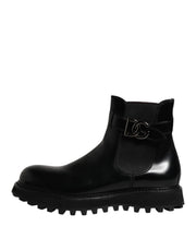 Dolce & Gabbana Black Belted DG Logo Men Chelsea Boots Shoes