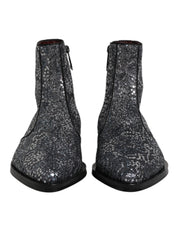 Dolce & Gabbana Dark Gray Cotton Sequined Chelsea Boots Shoes