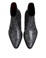 Dolce & Gabbana Dark Gray Cotton Sequined Chelsea Boots Shoes