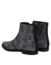 Dolce & Gabbana Dark Gray Cotton Sequined Chelsea Boots Shoes