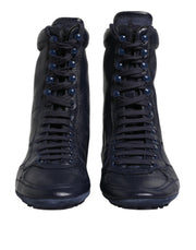 Dolce & Gabbana Dark Blue Leather KING High Top Sneakers Shoes