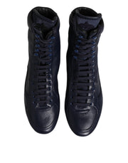 Dolce & Gabbana Dark Blue Leather KING High Top Sneakers Shoes
