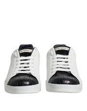 Dolce & Gabbana White Black Leather Portofino Sneaker Shoes