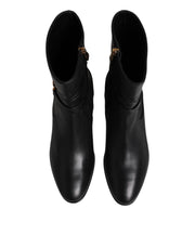 Dolce & Gabbana Black Leather Flats Logo Short Boots Shoes