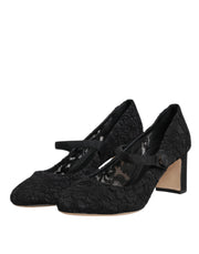 Dolce & Gabbana Black Mary Jane Taormina Lace Pumps Shoes