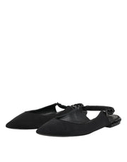 Dolce & Gabbana Black Crystal Charmeuse Slingback Shoes