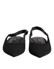 Dolce & Gabbana Black Crystal Charmeuse Slingback Shoes