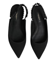 Dolce & Gabbana Black Crystal Charmeuse Slingback Shoes