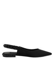 Dolce & Gabbana Black Crystal Charmeuse Slingback Shoes