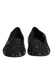 Dolce & Gabbana Black Taormina Lace Slip On Flats Shoes
