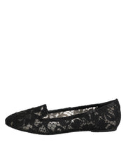 Dolce & Gabbana Black Taormina Lace Slip On Flats Shoes