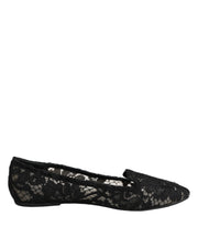 Dolce & Gabbana Black Taormina Lace Slip On Flats Shoes