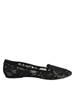 Dolce & Gabbana Black Taormina Lace Slip On Flats Shoes