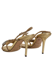 Dolce & Gabbana Gold Strass Ankle Strap Heels Sandals Shoes