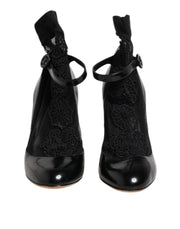 Dolce & Gabbana Black Leather Lace Socks Heels Pumps Shoes