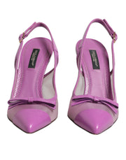 Dolce & Gabbana Purple Leather Mesh High Heels Slingback Shoes
