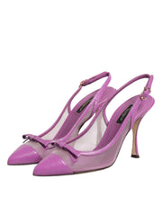 Dolce & Gabbana Purple Leather Mesh High Heels Slingback Shoes