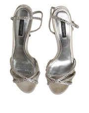 Dolce & Gabbana Silver Strass Ankle Strap KEIRA Sandals Shoes