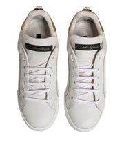 Dolce & Gabbana White Gold Leather Low Top Sneakers Shoes