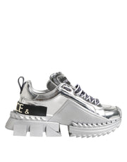 Dolce & Gabbana Silver Leather Super Queen Sneakers Shoes