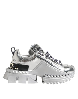 Dolce & Gabbana Silver Leather Super Queen Sneakers Shoes
