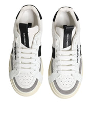 Dolce & Gabbana White Black Leather Low Top Sneakers Shoes