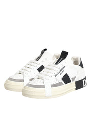 Dolce & Gabbana White Black Leather Low Top Sneakers Shoes