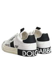 Dolce & Gabbana White Black Leather Low Top Sneakers Shoes