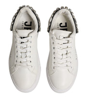 John Richmond White Rhinestone Embellished Sneakers Shoes