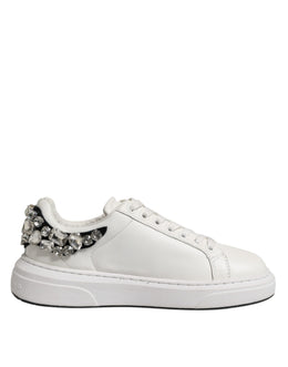 John Richmond White Rhinestone Embellished Sneakers Shoes