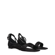 Max Mara Black Satin Flat Sandals