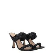 Stuart Weitzman Black Leather Stiletto Heel Sandals