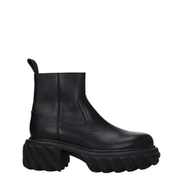 Off-White Black Leather Ankle Boots