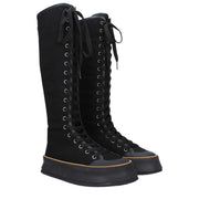 Max Mara Black Fabric Lace-Up Boots