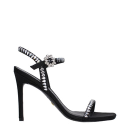 Stuart Weitzman Black Satin Stiletto Heel Sandals