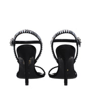 Stuart Weitzman Black Satin Stiletto Heel Sandals