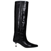 Paris Texas Black Leather High Heel Boots