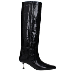 Paris Texas Black Leather High Heel Boots