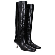 Paris Texas Black Leather High Heel Boots